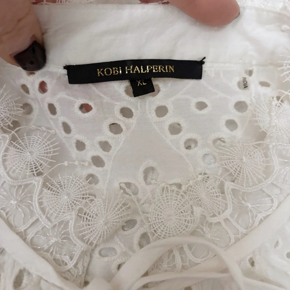 KOBI HALPERIN Winston Cotton Eyelet Blouse in White Size XL - Picture 13 of 14